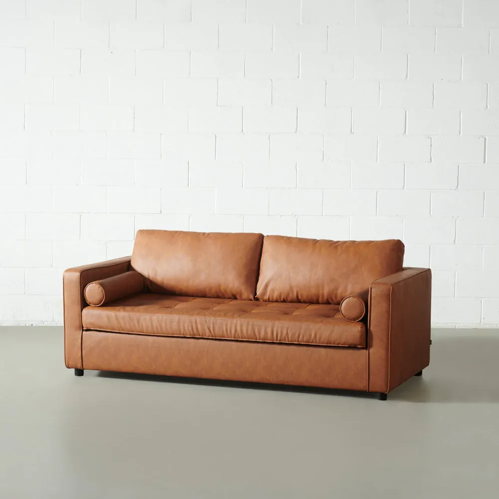 FONDA - Brown Vegan Leather Sofa Bed with Memory Foam Mattress