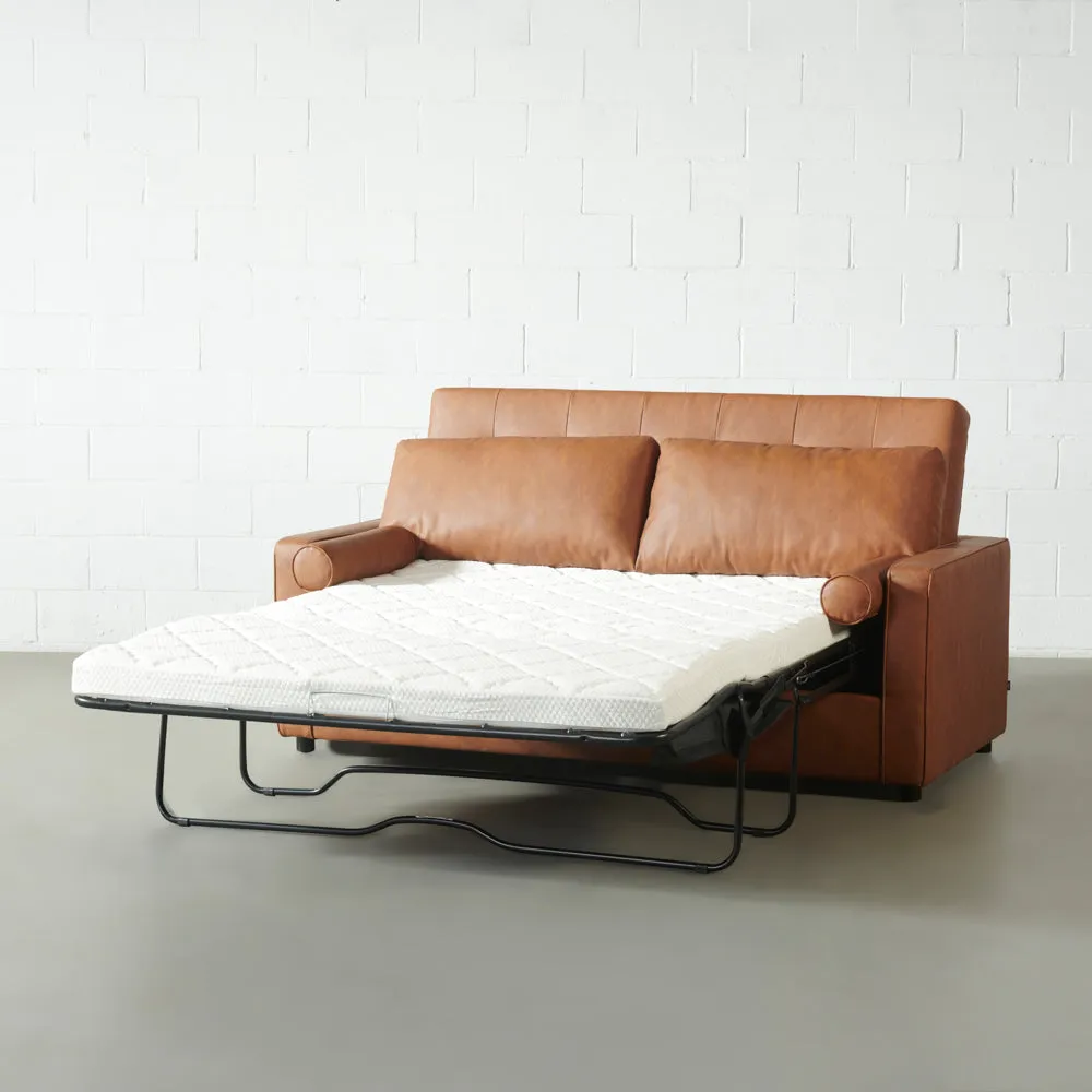 FONDA - Brown Vegan Leather Sofa Bed with Memory Foam Mattress