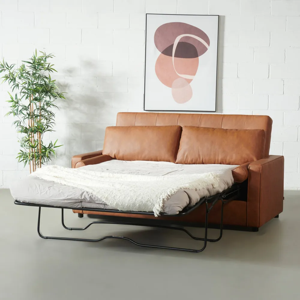 FONDA - Brown Vegan Leather Sofa Bed with Memory Foam Mattress