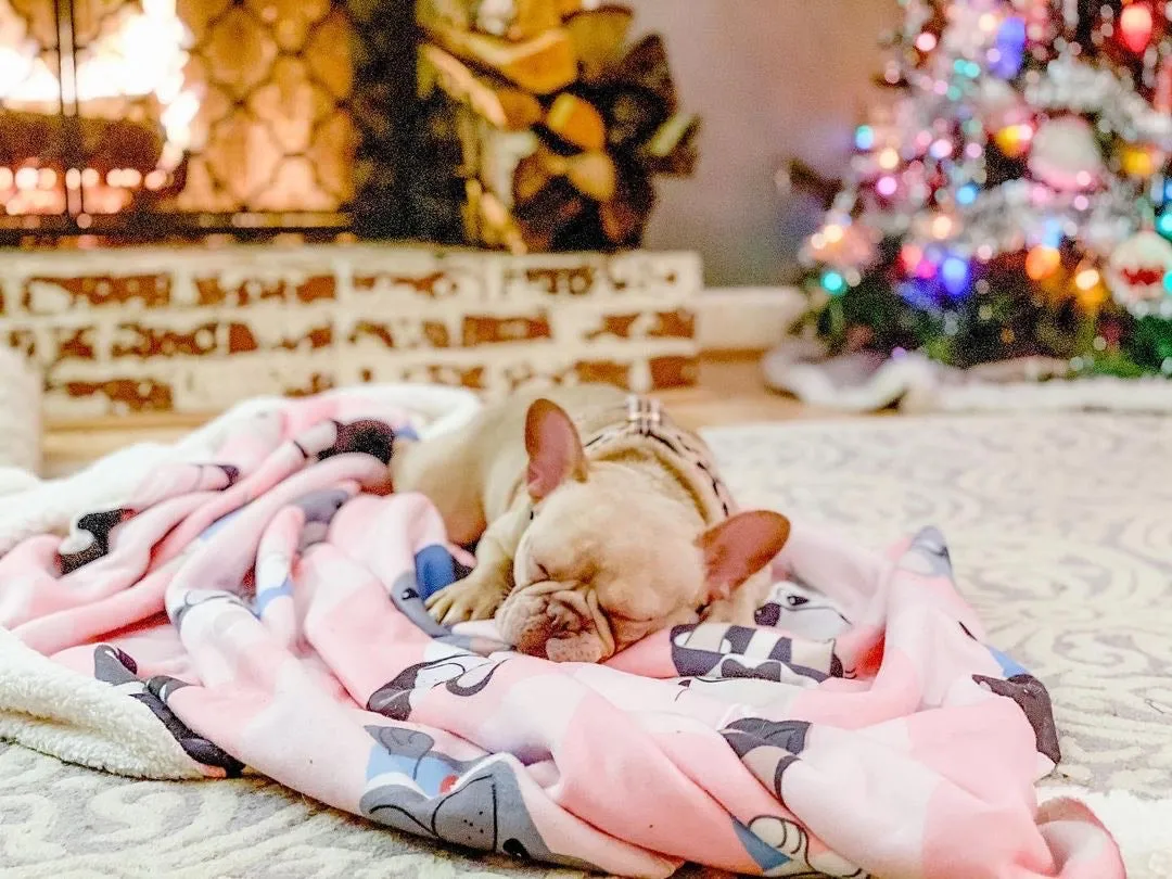 Frenchie Blanket | Preppy French Bulldogs on Pink