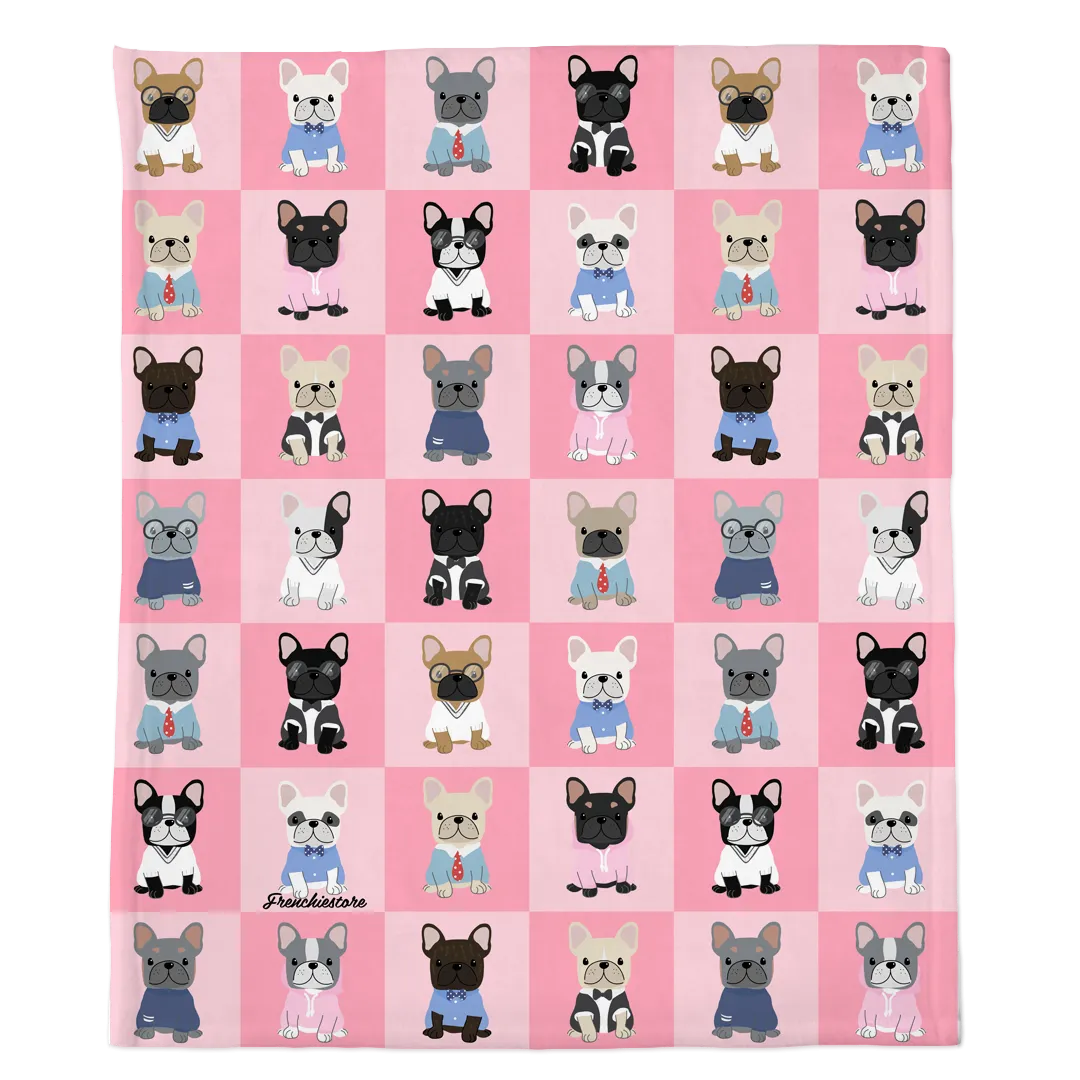 Frenchie Blanket | Preppy French Bulldogs on Pink