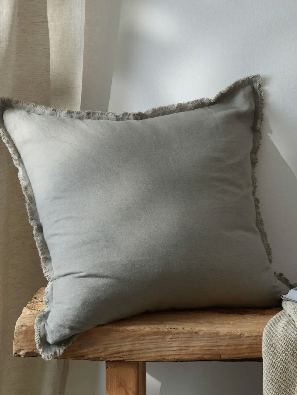 Fringe Linen Cushion Cover Khaki