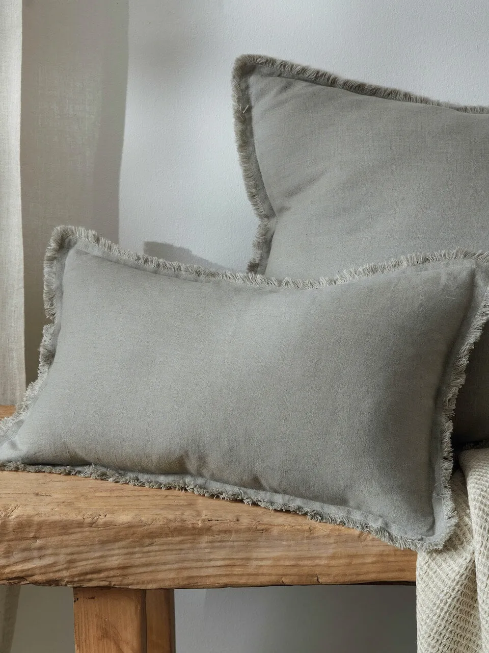 Fringe Linen Cushion Cover Khaki