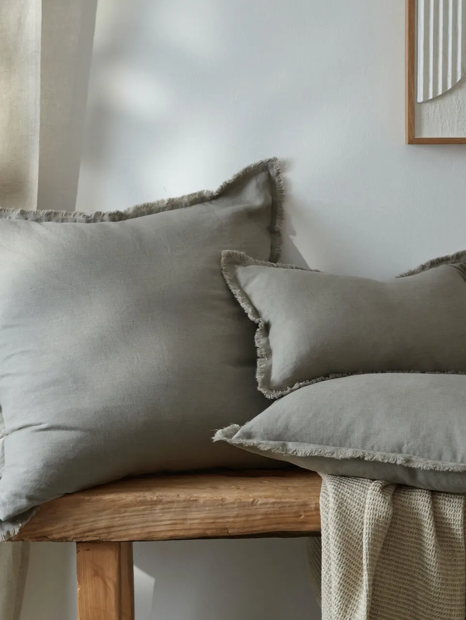 Fringe Linen Cushion Cover Khaki