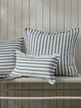 Fringe Linen Cushion Cover Thick Ink Stripe