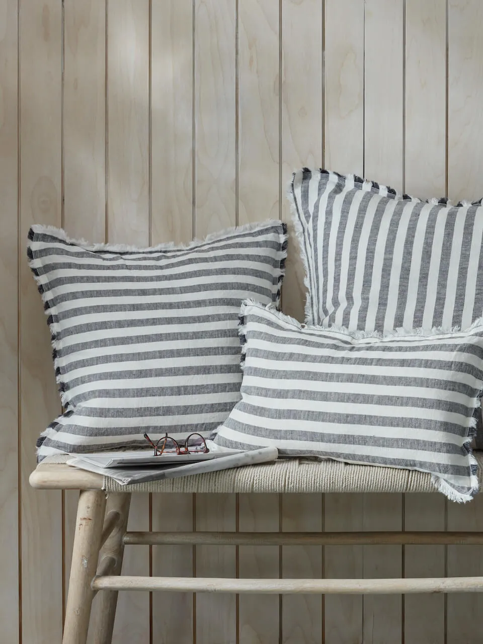 Fringe Linen Cushion Cover Thick Ink Stripe