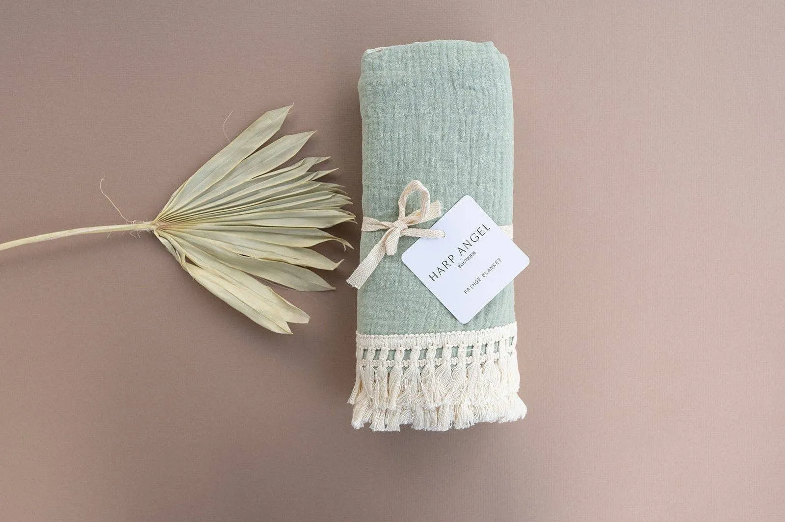 Fringe Swaddle Blanket - Sage Green