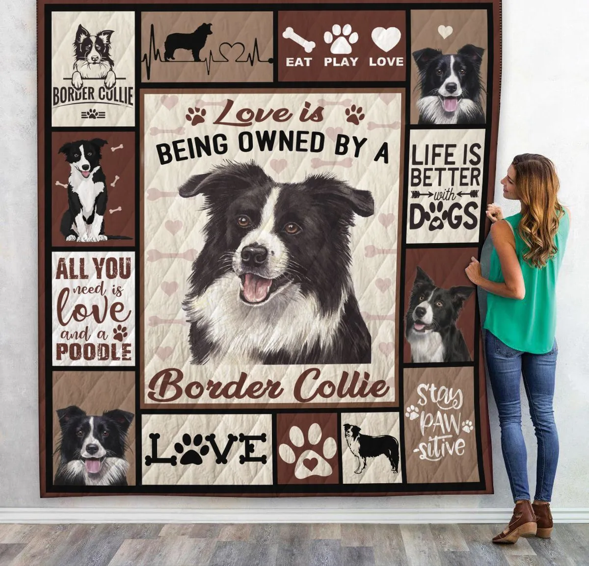 Gearhuman 3D Love Is Being Owned By A Border Collie Quilt