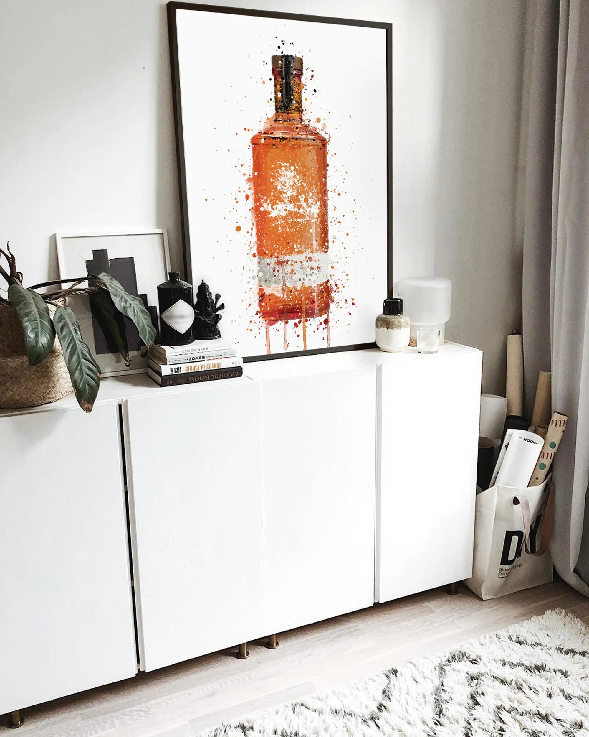 Gin Bottle Wall Art Print 'Blood Orange'