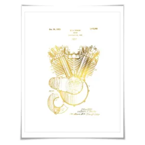 Harley Motorcycle Engine Vintage Patent Gold Foil Art Print. 7 Foil Colours. Motorbike Poster. Biking Art Print