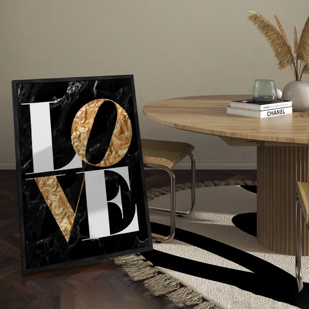 Iconic Love in faux gold & black marble - Art Print