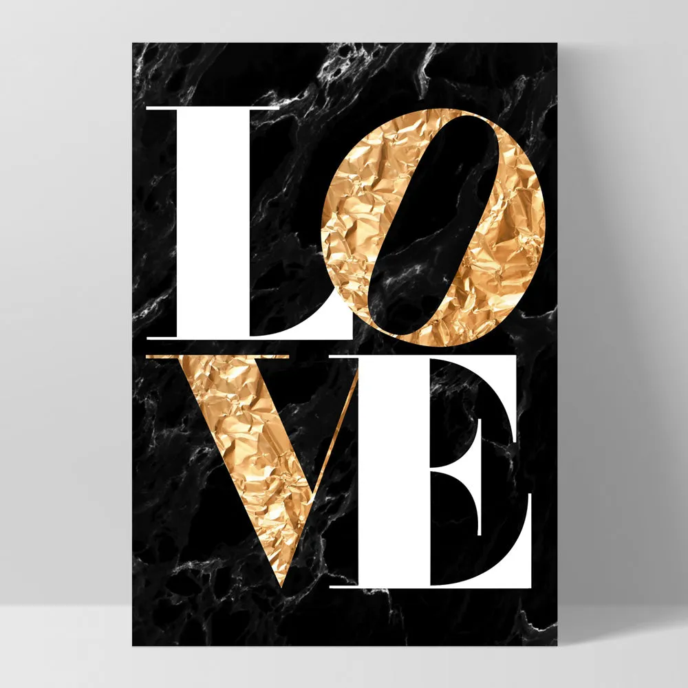 Iconic Love in faux gold & black marble - Art Print