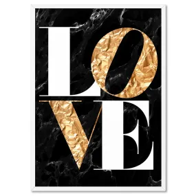 Iconic Love in faux gold & black marble - Art Print