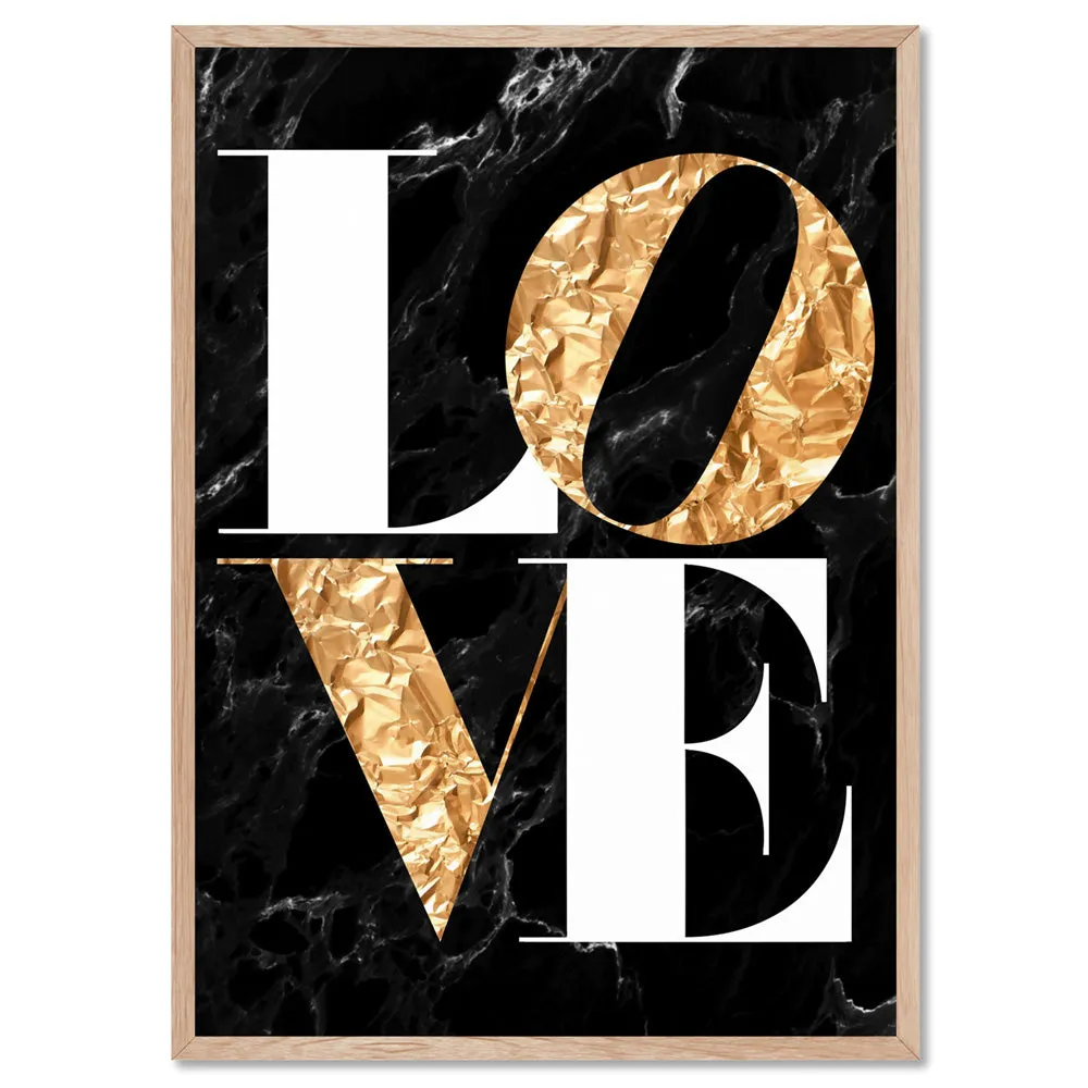 Iconic Love in faux gold & black marble - Art Print