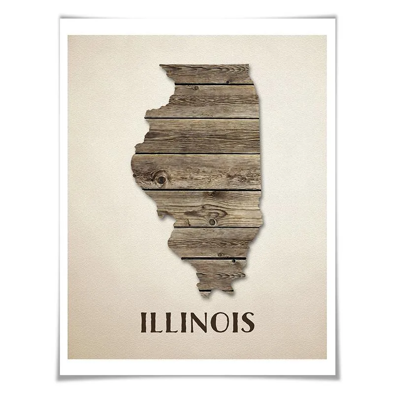 Illinois Map Art Print. 5 Sizes. Travel Poster. Custom State. USA Map. Rustic Art Home Decor.