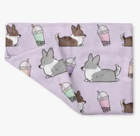 Lavender Bubble Tea Cardigan Corgi Fleece Blanket | 3 Sizes