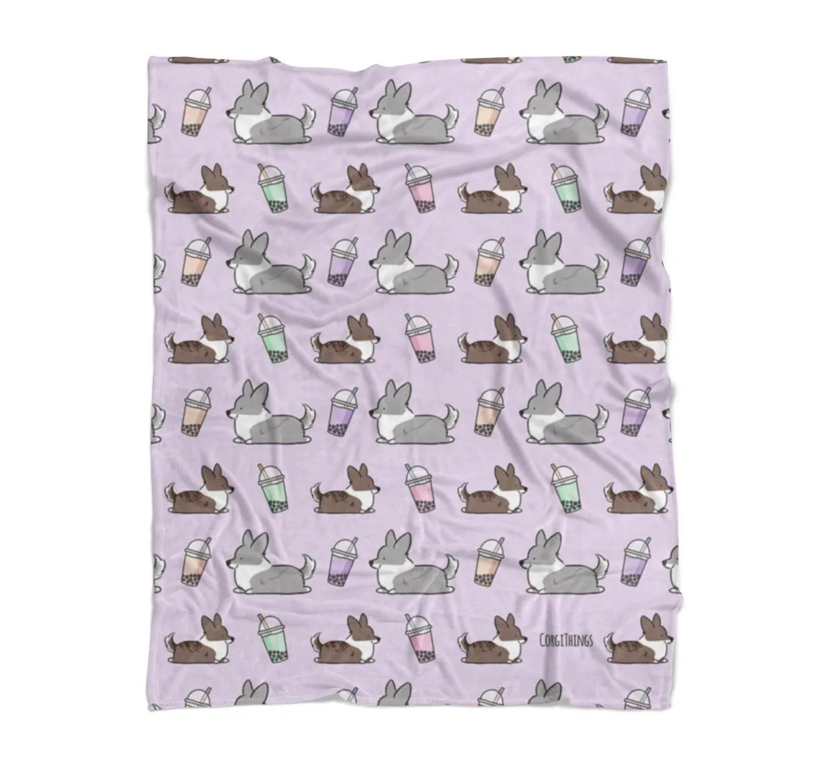 Lavender Bubble Tea Cardigan Corgi Fleece Blanket | 3 Sizes