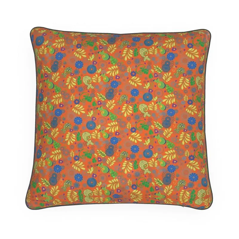 Leafy Design on Orange luxry quality floor Cushions