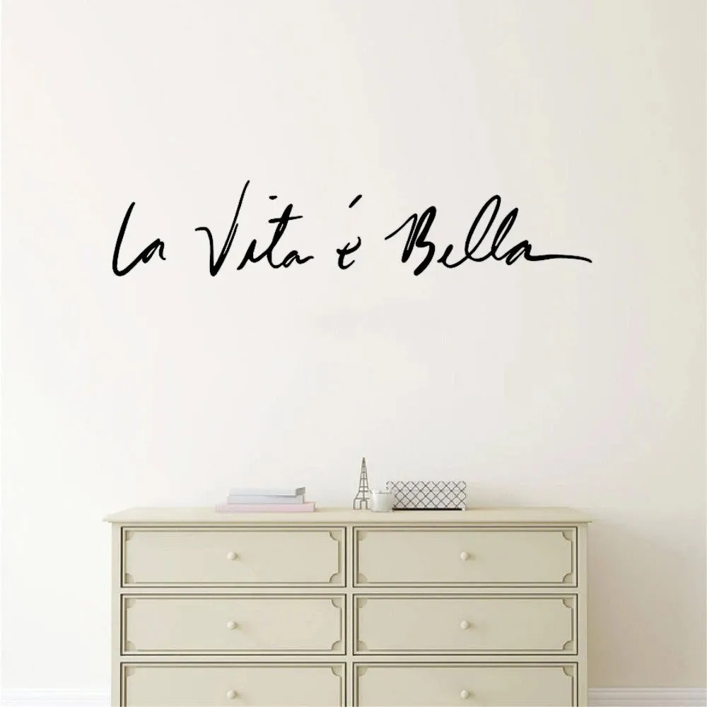 Life Is Beautiful La Vita e Bella Italian Quotation Wall Decal Removable PVC Wall Sticker Inspirational Daily Mantra Creative DIY Home Decor