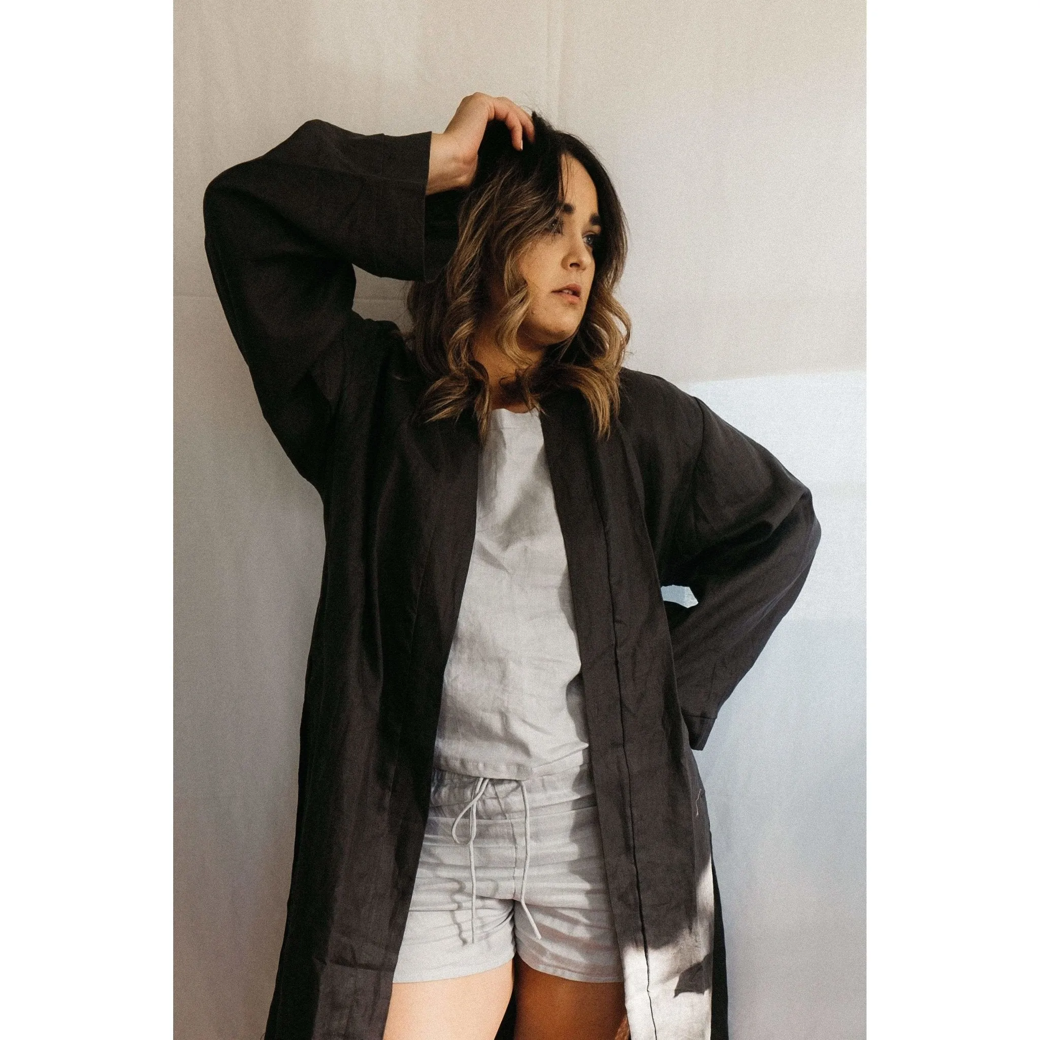 Linen Bathrobe - Charcoal