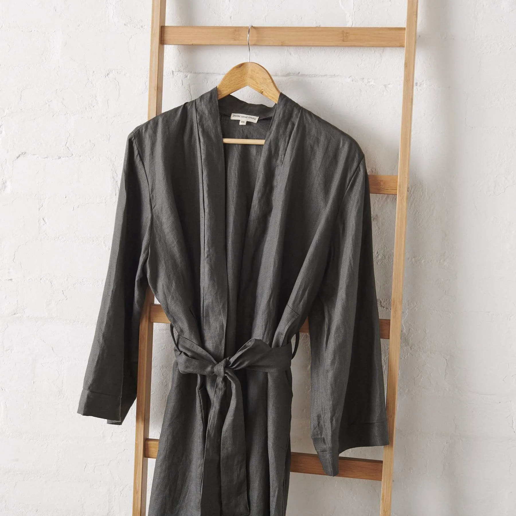 Linen Bathrobe - Charcoal