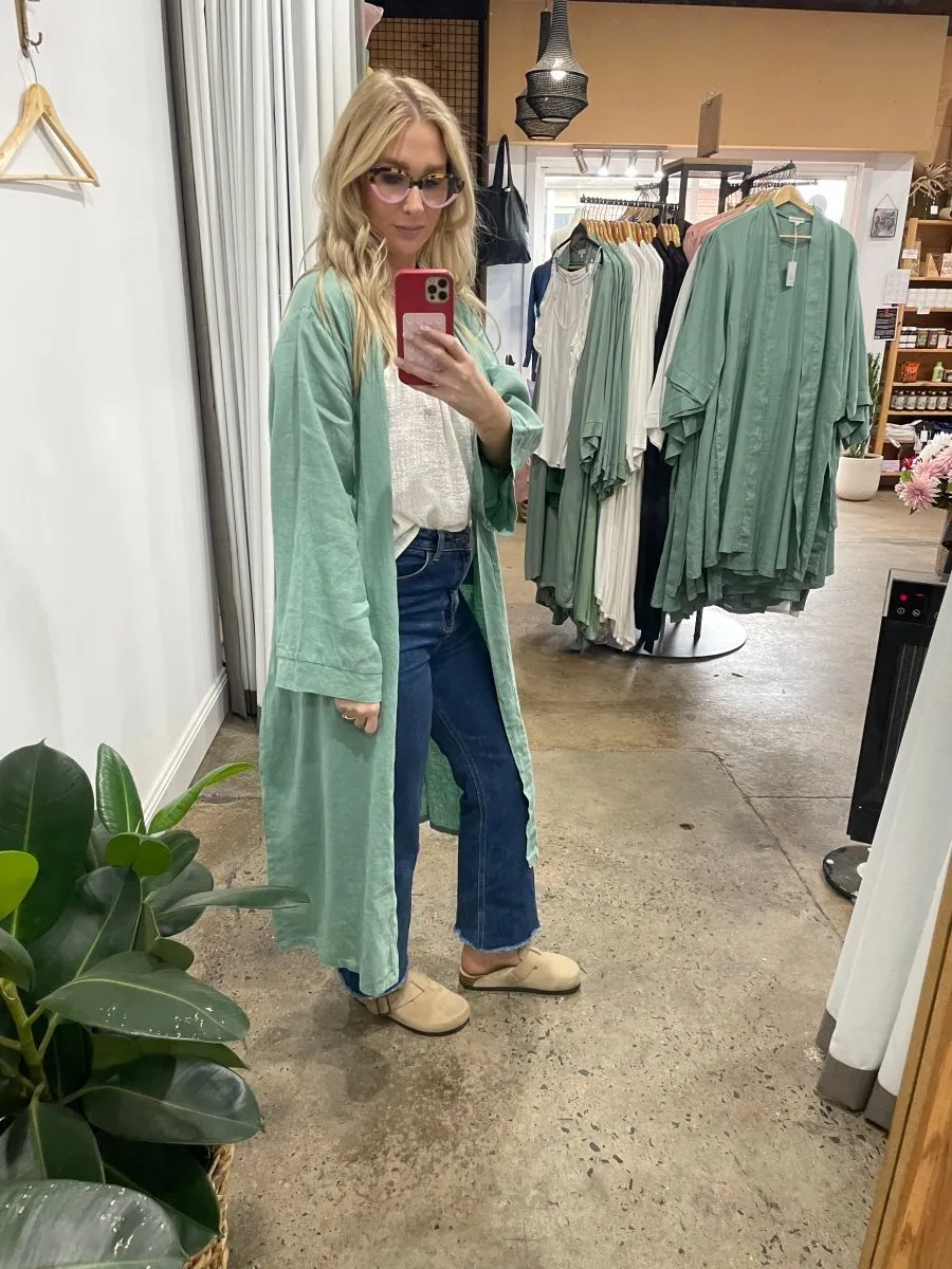 Linen Bathrobe - Sage Green (Long)