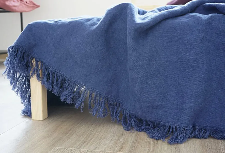 Linen Bed Throw Ink Blue 130x170