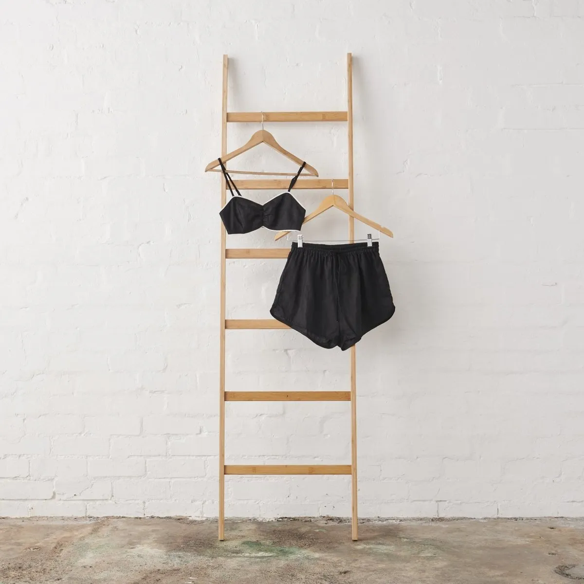 Linen Bralette and Short Set - Black