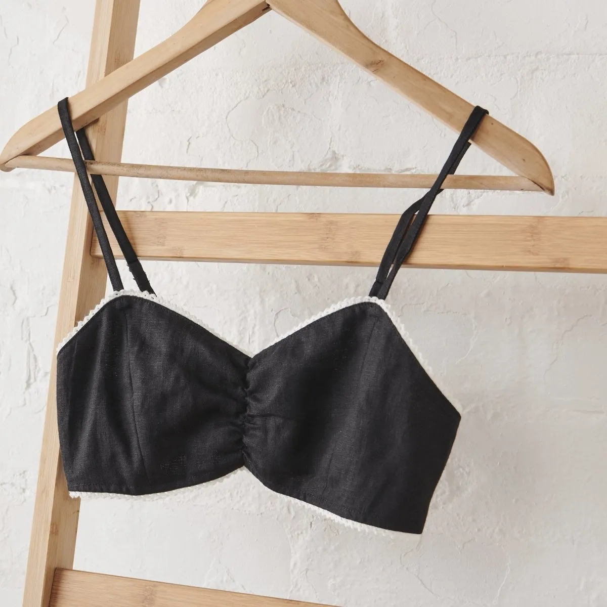 Linen Bralette and Short Set - Black