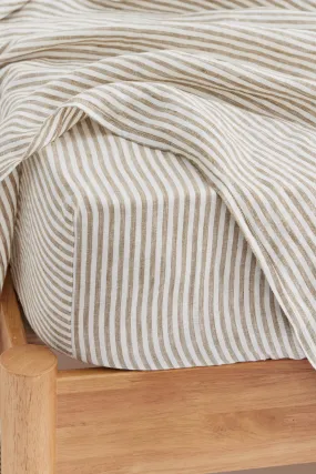 Linen Fitted Sheet Olive Stripe