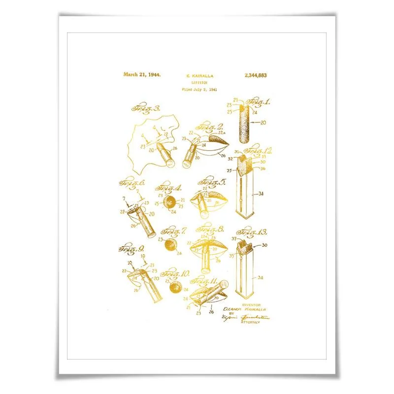 Lipstick Gold Foil Patent Illustration. 7 Foil Colours. Feminine Poster. Vintage Art Print