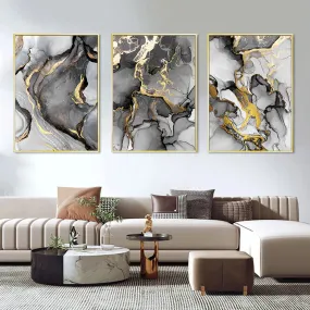 Liquid Golden Gray Marble Print Wall Art Fine Art Canvas Prints Abstract Fashion Pictures For Luxury Living Room Nordic Home Office Art Decor