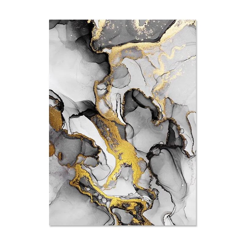 Liquid Golden Gray Marble Print Wall Art Fine Art Canvas Prints Abstract Fashion Pictures For Luxury Living Room Nordic Home Office Art Decor