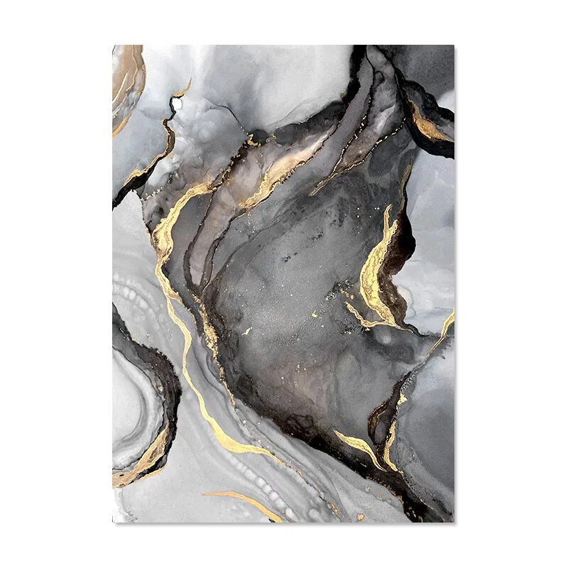 Liquid Golden Gray Marble Print Wall Art Fine Art Canvas Prints Abstract Fashion Pictures For Luxury Living Room Nordic Home Office Art Decor