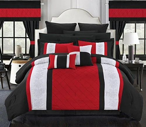 Master Pintuck Embroidery Color Block, Sheets, Window Panel Collection Bed in a Bag Comforter Set Queen Size