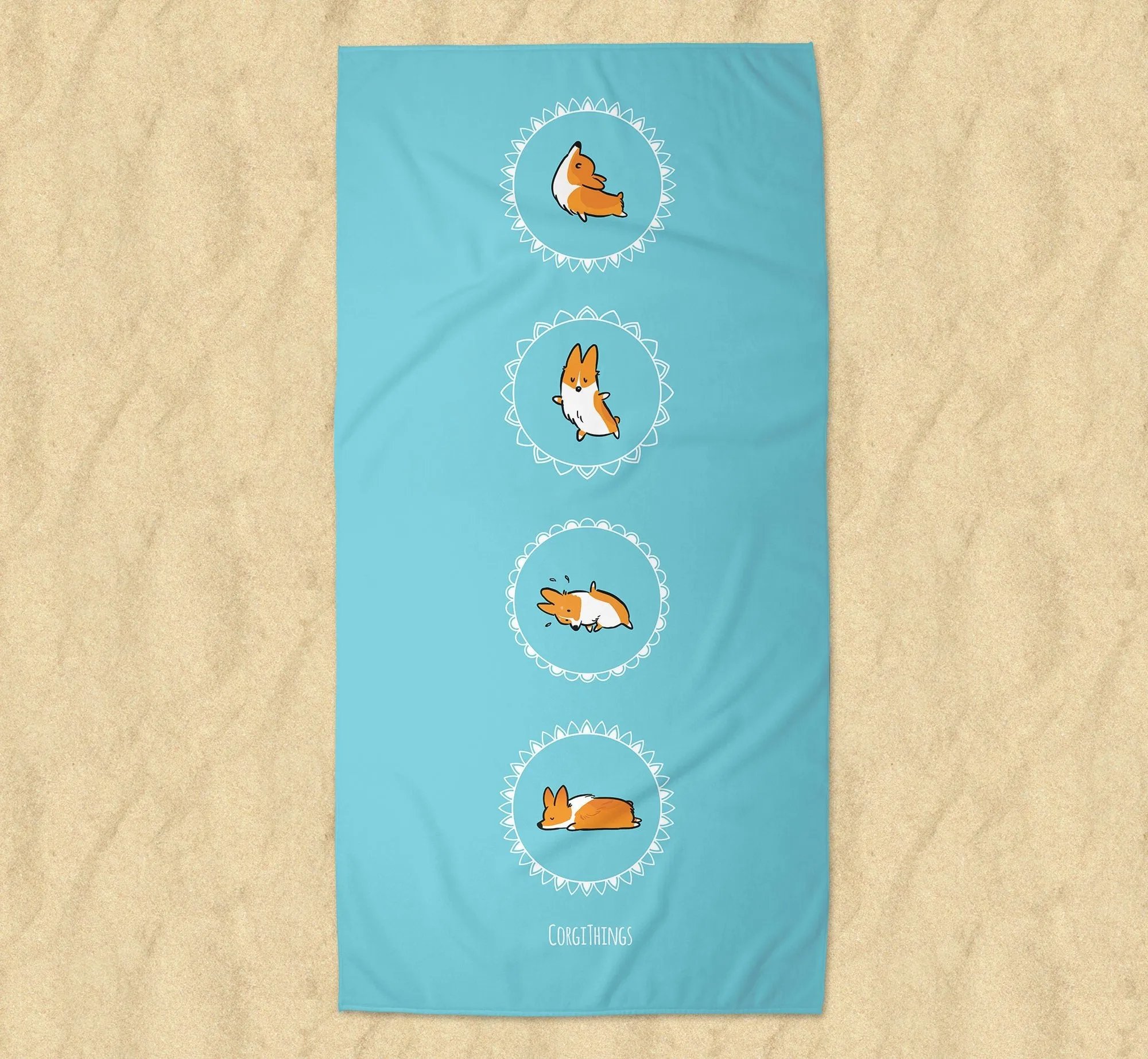 Namaste Corgi Beach Towel