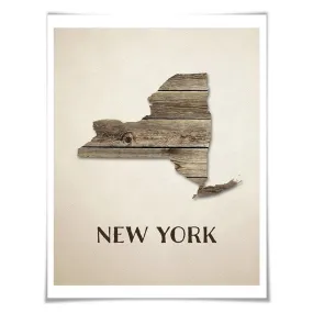 New York Map Art Print. 5 Sizes. Travel Poster. Custom State. USA Map. Rustic Art Home Decor.