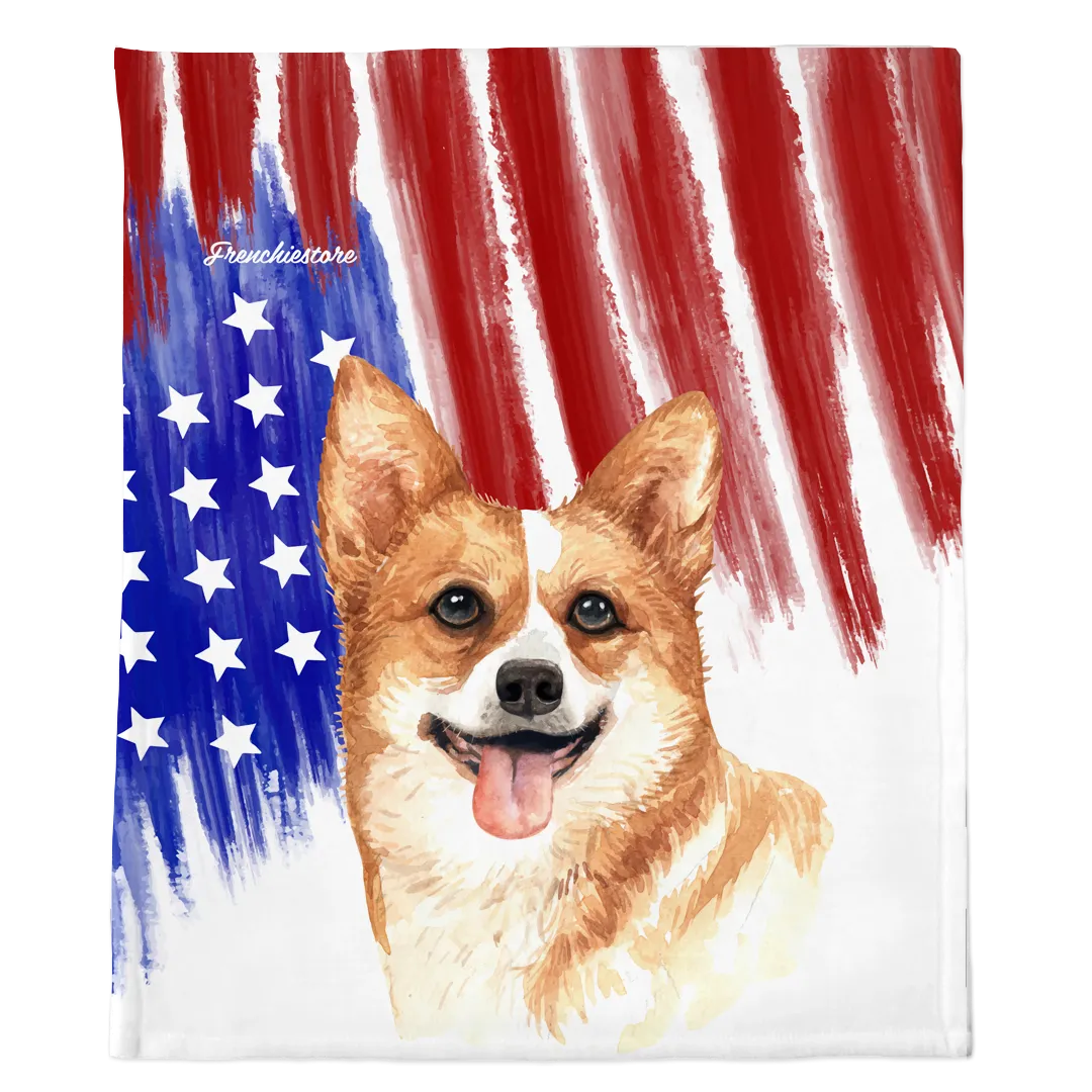 Patriotic Corgi Blanket | American dog in Watercolors