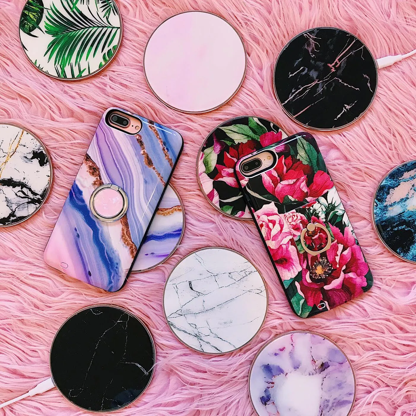 Pink Marble Wireless Charging Pad