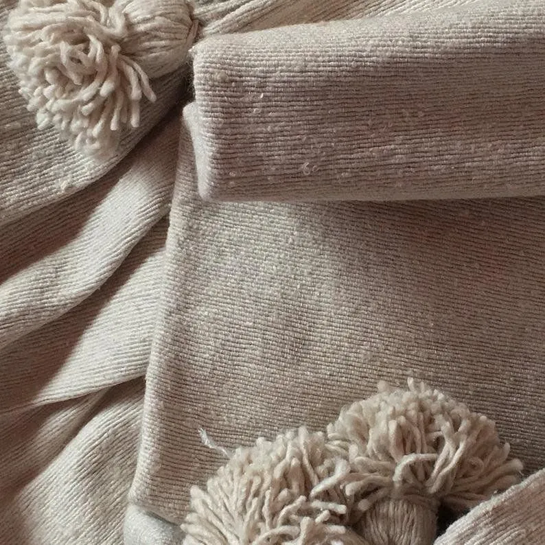 Pom Pom Blanket - Caramel / Beige