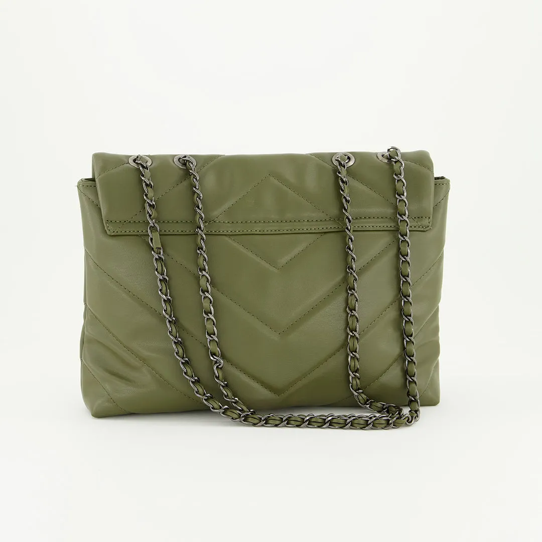 Pu Chevron Quilt Flap Bag.Chain And Pu Strap.