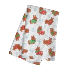 "Gingerbread Corgis" Waffle Weave Kitchen Towel | Holiday Collection