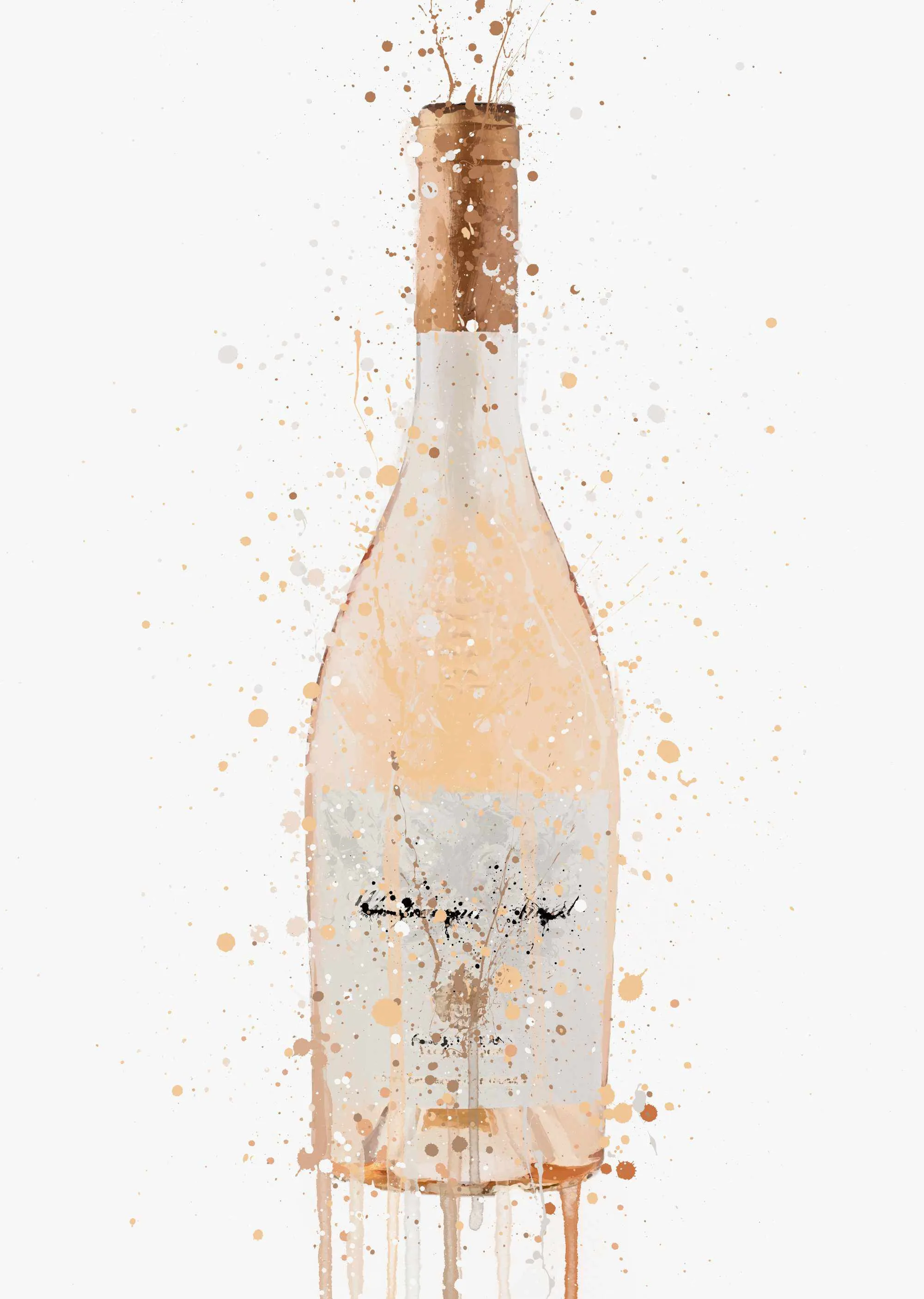 Rose Wine Bottle Wall Art Print 'Peach Dream'