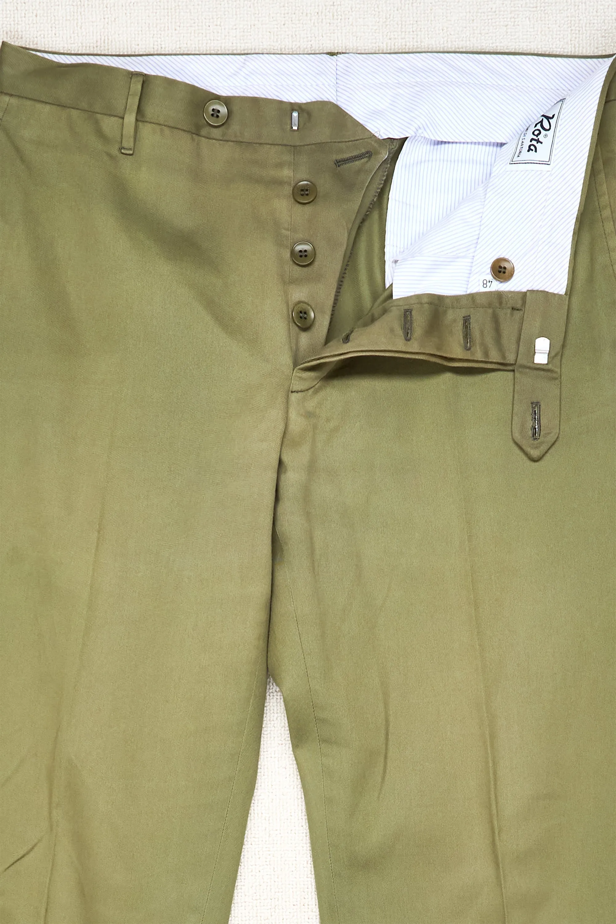 Rota Olive Cotton Flat Front Trousers