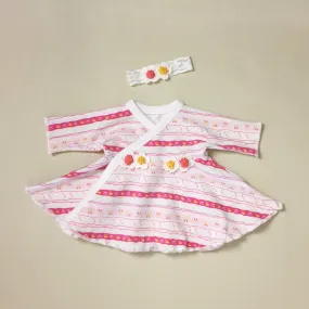 Ruffled NICU Dress & Headband Floral Stripe