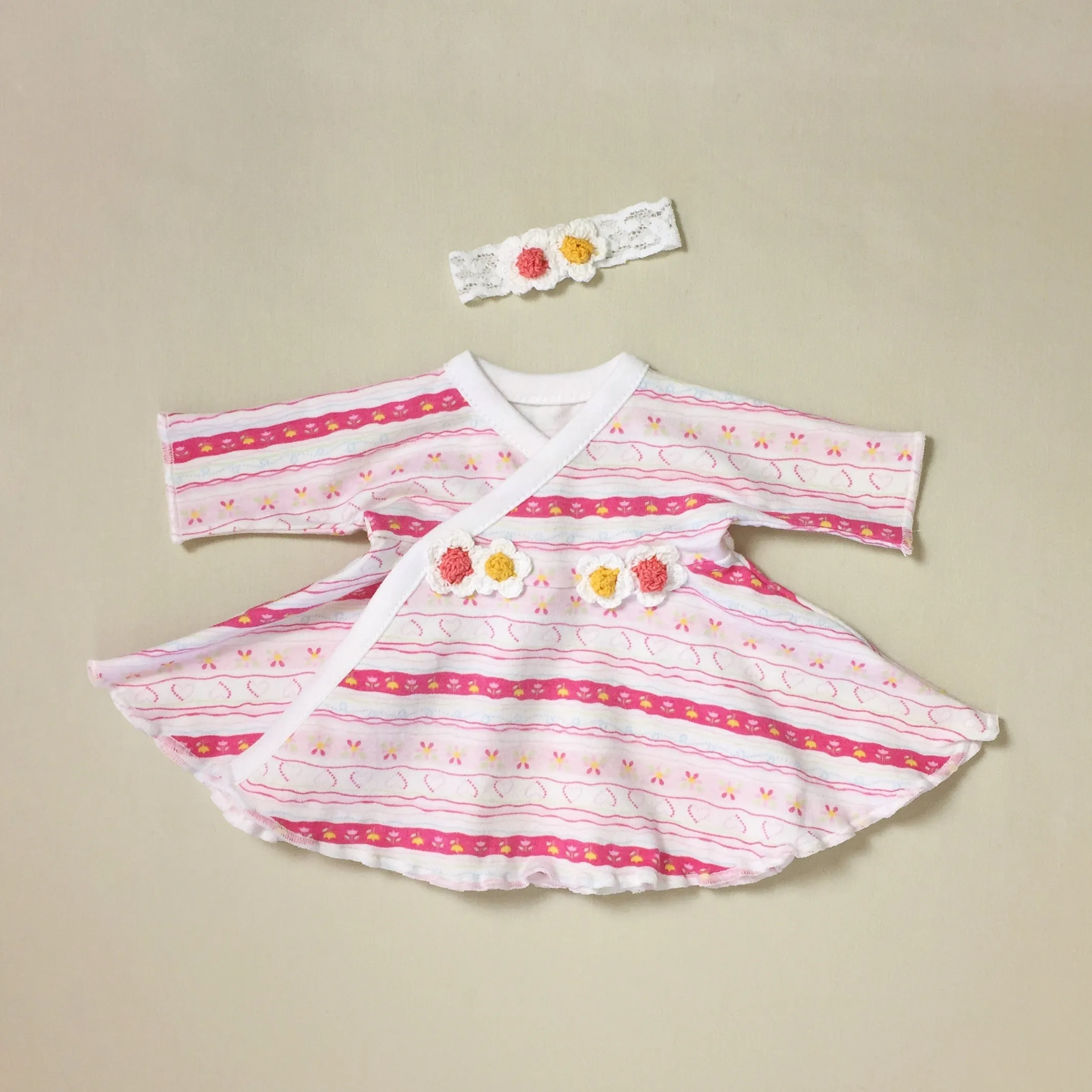 Ruffled NICU Dress & Headband Floral Stripe