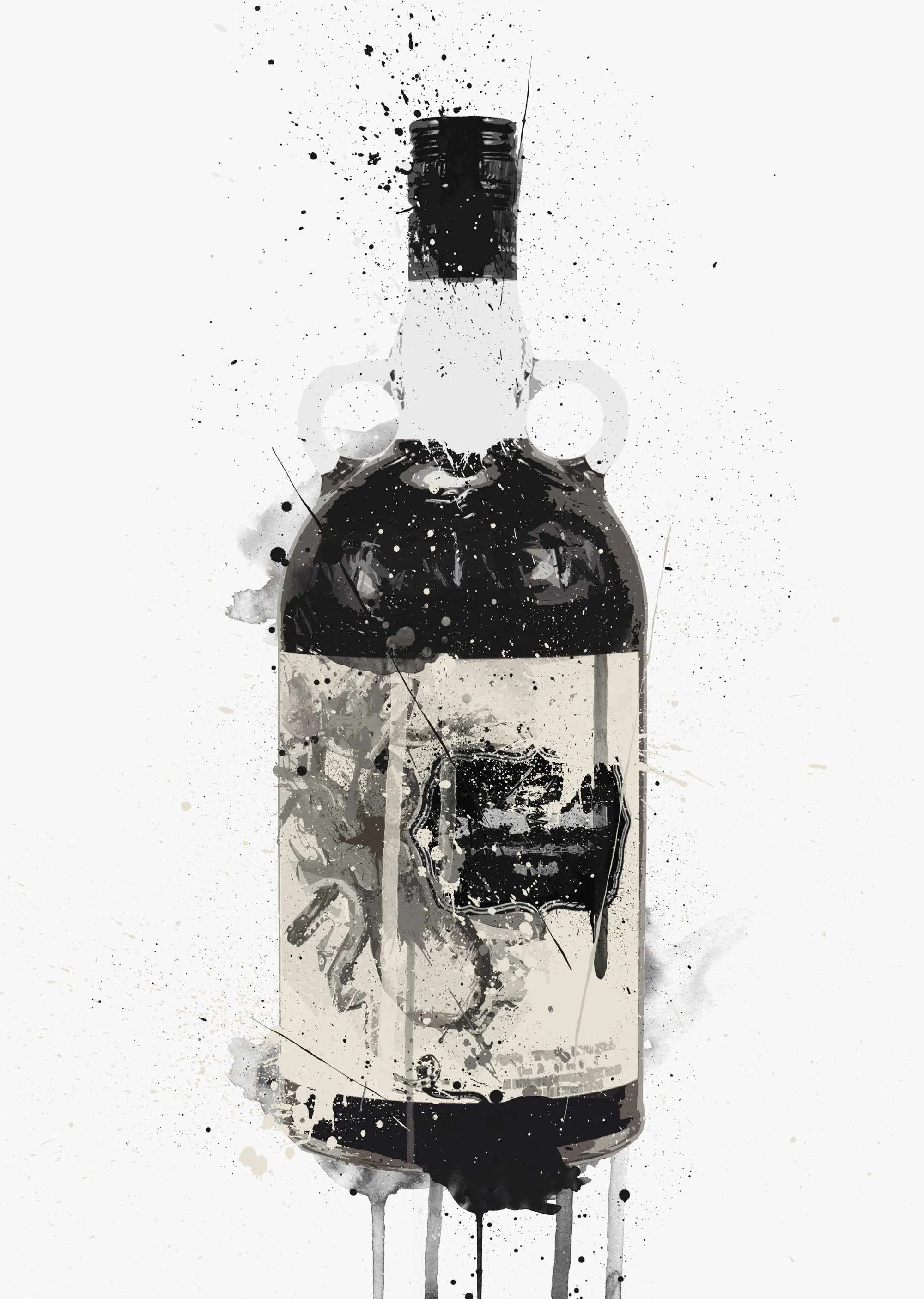 Rum Bottle Wall Art Print 'Black Squid'