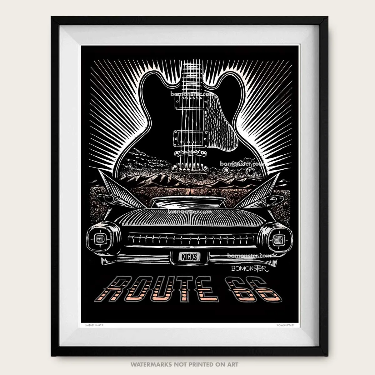 Signed 11x17" Route 66 Litho Art Print "Guitar Blues"