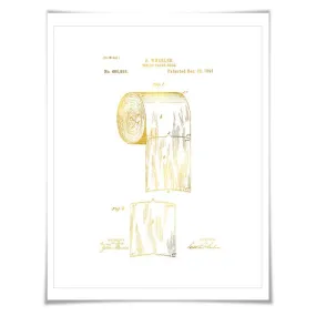 Toilet Paper Roll Gold Foil Patent Illustration. 7 Foil Colours. Bathroom Wall Art. Vintage Art Print