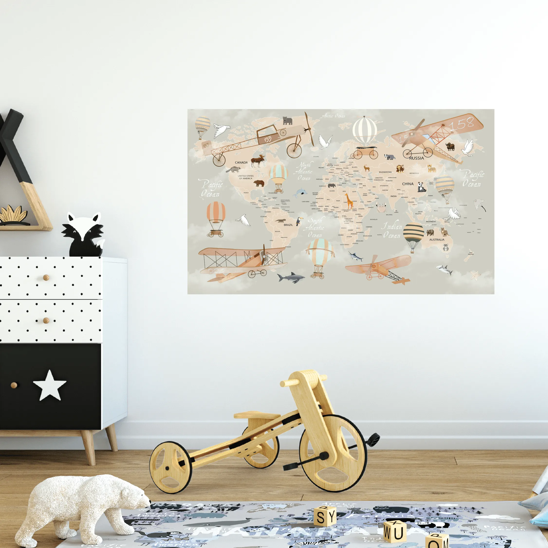 Vintage World Map Fabric Decal